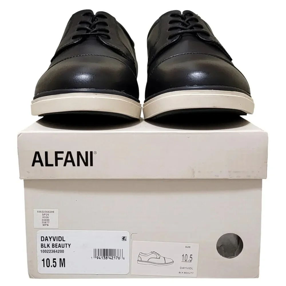 Alfani Men Dayvid Casual Cap Toe Derby Oxfords Size US 10.5M Black Leather